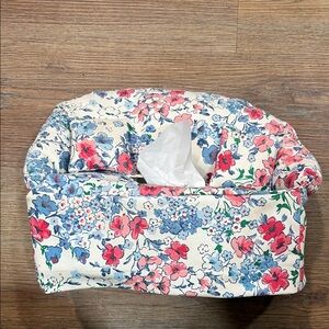 Vintage handmade Floral Fabric Tissue Box Cover in Pink, Blue, and Green